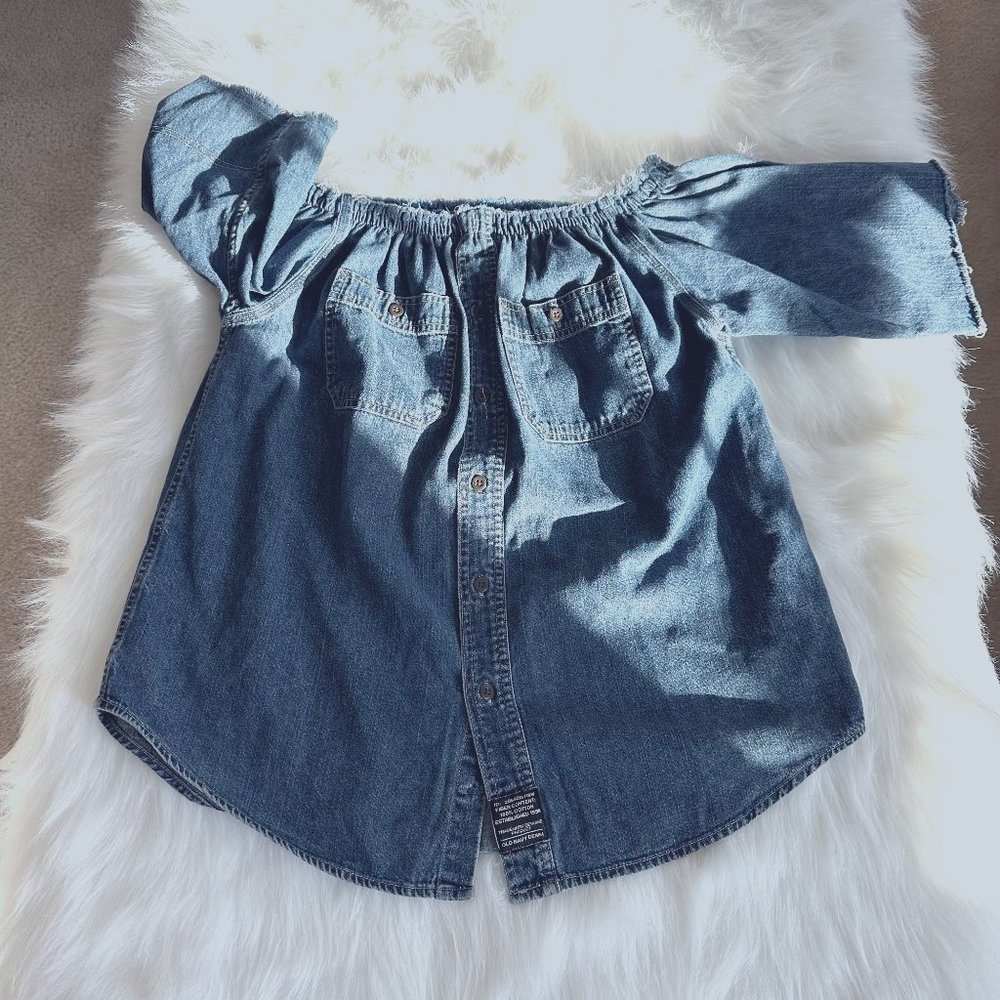 Urban Renewal Top Shirt Denim Boho Peasant Prairie Upcycle Vintage Western S/M